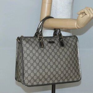 GUCCI GG Supreme Hand Bag PVC Beige Gold 190259 Auth ep10602